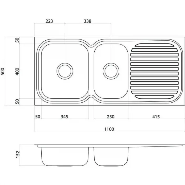 radiant sink 1100 1 75 left hand bowl 1th r150 1l line